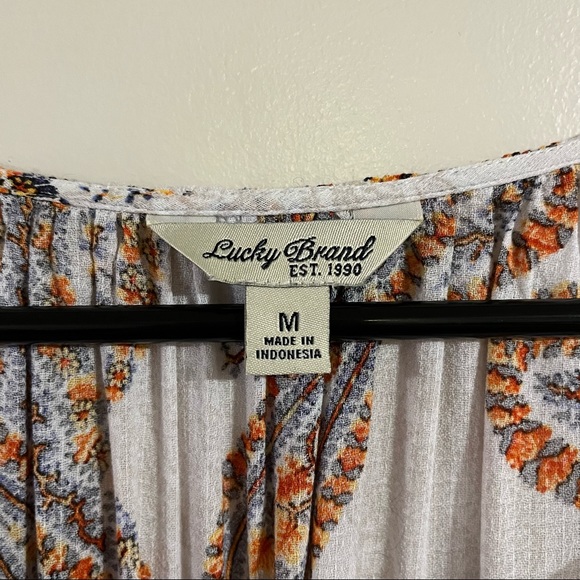 Lucky Brand White Orange Blue Paisley Print Relaxed Fit Tunic Blouse - Picture 5 of 9